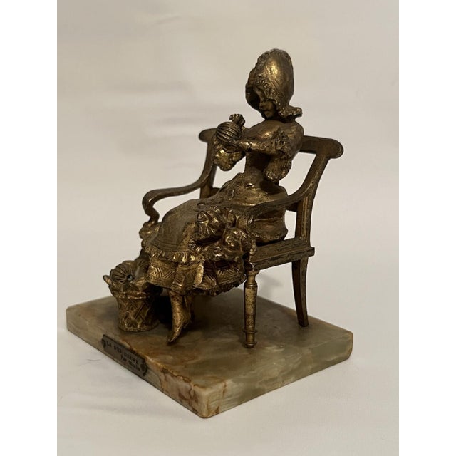 Metal Bronze Statue Marble Girl with Cat LA Devideuse Par Maxim Antique For Sale - Image 7 of 18