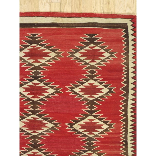Authentic Navajo Rug Early Red Field Geometric Textile Hand-Spun Wool Circa 1900 For Sale - Image 15 of 18
