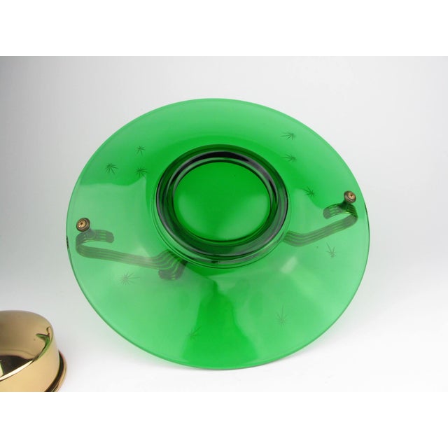 Vintage 1940s Paden City Emerald Glo Green Glass and Brass Tray or Serving Platter by National Silver Company For Sale - Image 12 of 12
