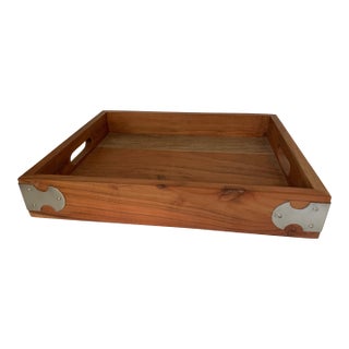 Early 21st Century Wood Tray With Metal Bracket Accents For Sale