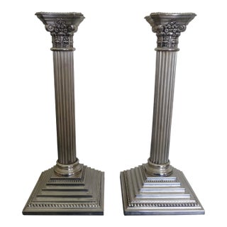 Late 20th Century Silver Plate Candlesticks - a Pair For Sale