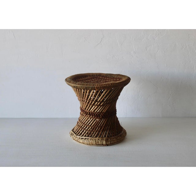 Vintage Woven Bamboo Rattan Woven Cane Wicker Stool Mid-Century For Sale - Image 4 of 17