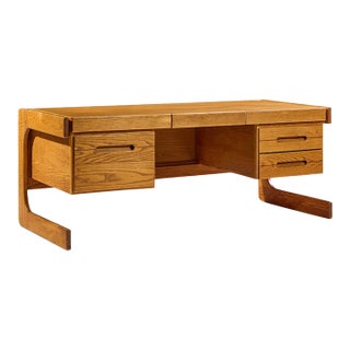 Lou Hodges Mid Century Oak Cantilever Executive Desk For Sale