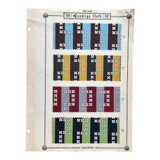1956 Quadriga Cloth E&w Brands Textile Sample Sheet, Mid-Century Archive For Sale