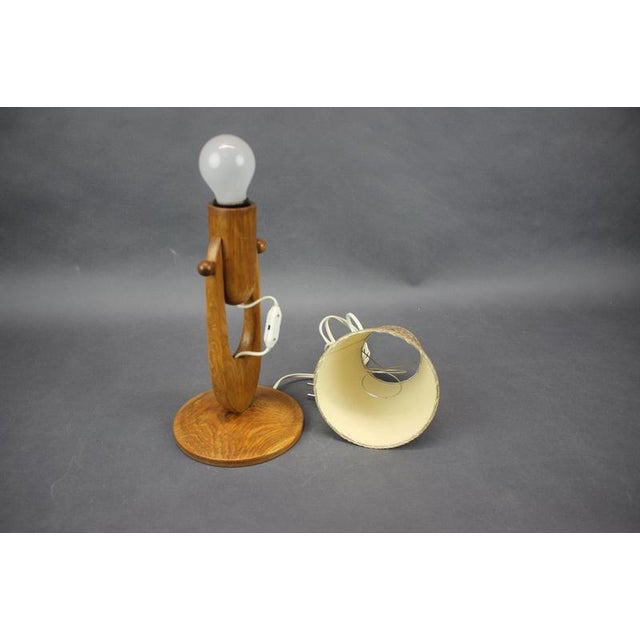 Mid-Century Adjustable Wooden Table Lamp with Floral Shade, Czechoslovakia, 1970 For Sale - Image 4 of 12