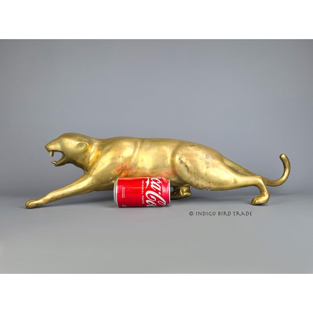 Large Art Deco Solid Brass Tiger Panther Sculpture For Sale - Image 4 of 8