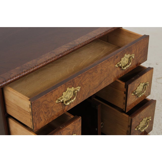 Baker Furniture Company Baker Stately Homes Burl Walnut George III Kneehole Commode Desk Chest For Sale - Image 4 of 13