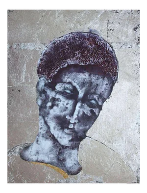 Sax Berlin Longing, Contemporary Mixed Media Painting With Silver & Gold Leaf 2014