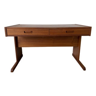 1970’s Mid-Century Modern Vi-Ma Danish Teak Desk With Hidden Sliding Filing Cabinet For Sale