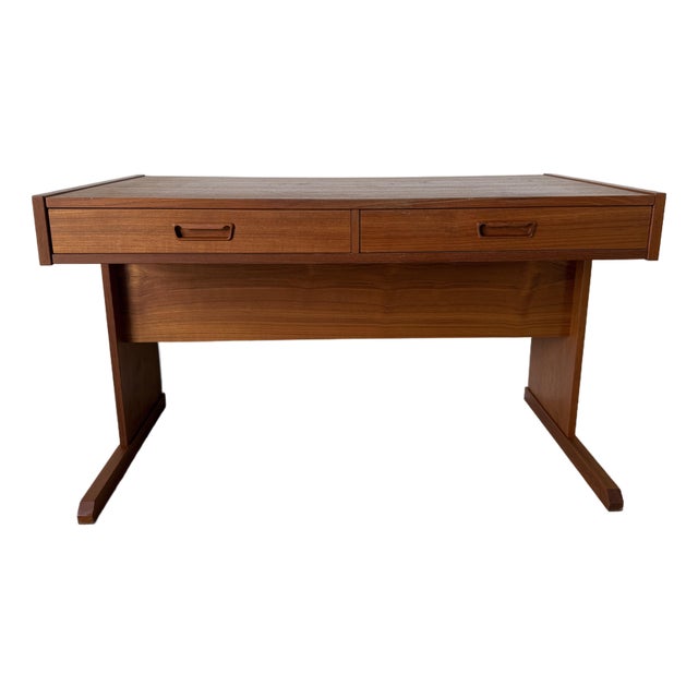 1970’s Mid-Century Modern Vi-Ma Danish Teak Desk With Hidden Sliding Filing Cabinet For Sale