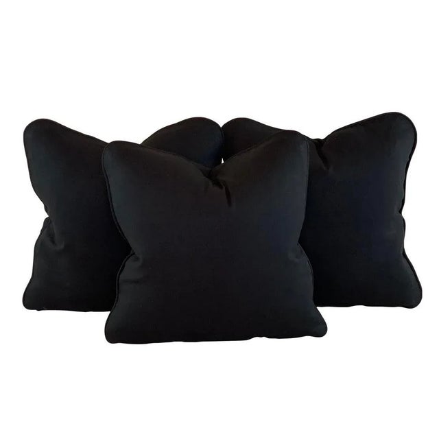 Designer P Kaufmann Waverly Black Solid Cotton Pillow Covers- 3 Pieces For Sale - Image 10 of 10