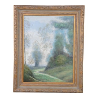 L. Stephano Impressionist Cattle Along Forest Path Landscape Oil Painting 51" For Sale