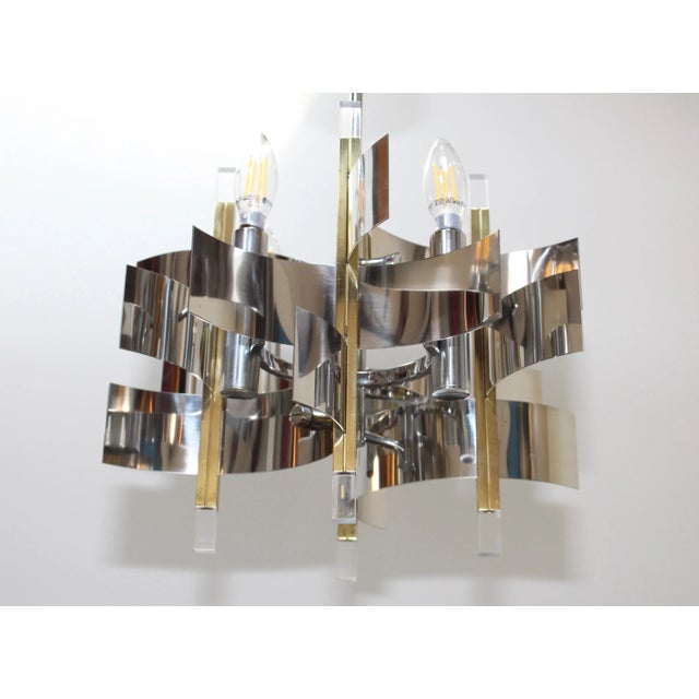 1970s Gaetano Sciolari Brass and Chrome Chandelier For Sale - Image 10 of 13