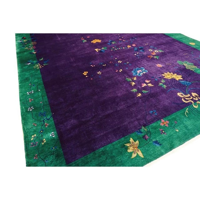 1920s Purple Open Field Floral Antique Chinese Art Deco Rug by Nichols Workshop For Sale In New York - Image 6 of 9