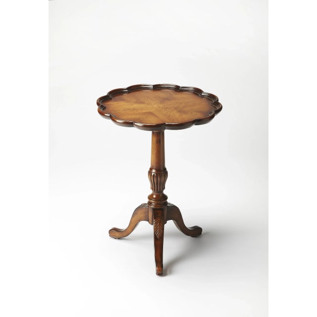 Traditional Dansby Pedestal Accent Table, Brown For Sale - Image 3 of 3