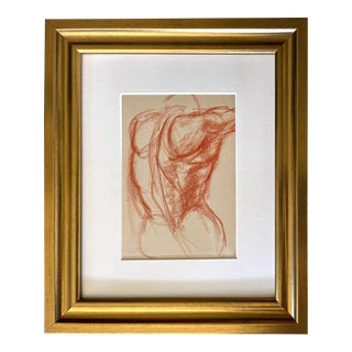Vintage Studio Figure Study Drawing on Cream Paper For Sale