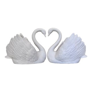 Vintage White Porcelain Swan Cake Toppers - A Pair For Sale