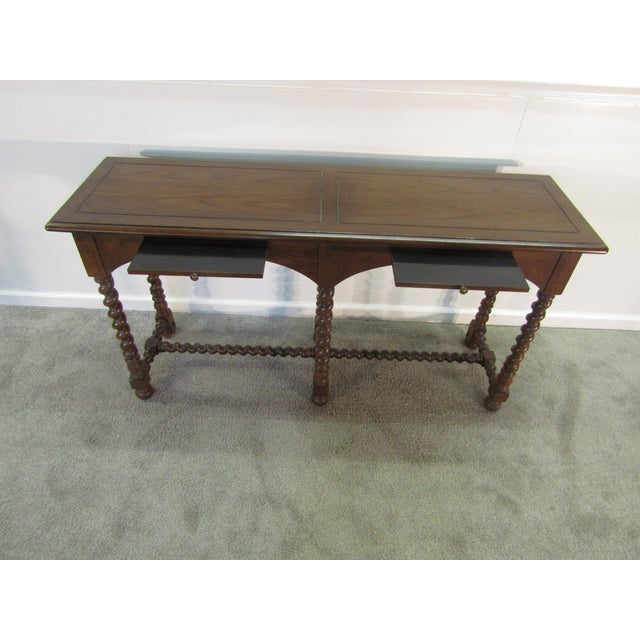 Henredon Solid Oak Barley Twist Leg Console Table For Sale - Image 6 of 9