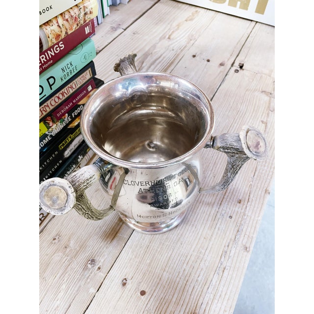Metal 1908 Silver Plated Athens Ga Golf Trophy With Deer Antler Handles For Sale - Image 7 of 10