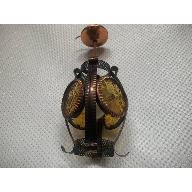 Vintage Hanging Lamp in Metal and Copper with Honey Glass, 1970s For Sale - Image 10 of 18