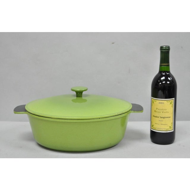 Vintage Cast Iron Dutch Oven Made in France 20538 Green Casserole Pot w/ Lid. Circa Late 20th Century. Measurements: 6.5"...