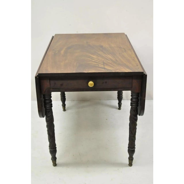 19th Century American Sheraton Mahogany Drawer Drop Leaf Breakfast Dining Table For Sale - Image 11 of 11