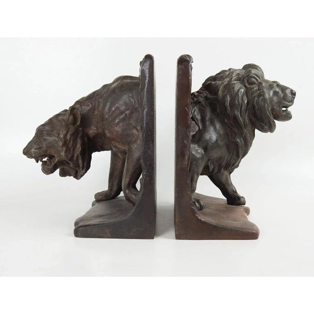 Antique circa 1915 cast iron Bradley and Hubbard lion and tiger bookends. Very striking and quite heavy, over 7 pounds...