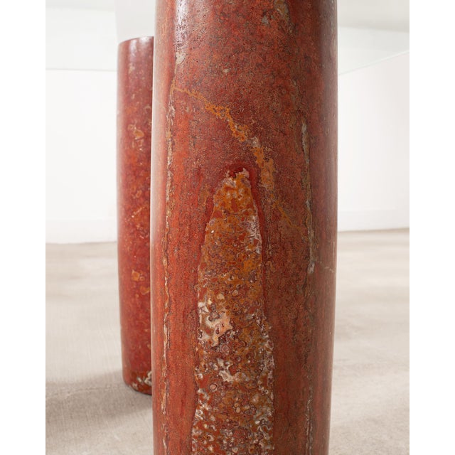 Mario Bellini Colonnato Persian Red Travertine Glass Dining Table For Sale - Image 14 of 18