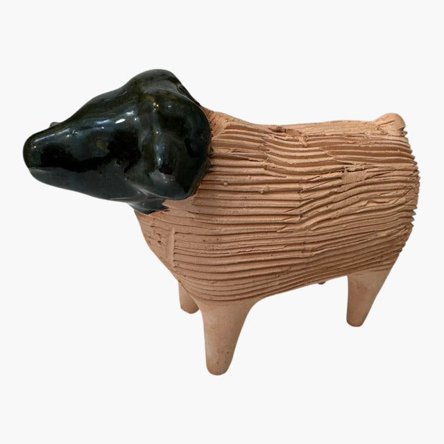 Folk Art Vintage 1980s Chia Pet Ram Sheep Figurine Terracotta Planter No Seeds For Sale - Image 3 of 15
