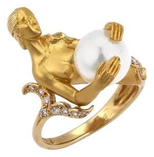 Carrera Y Carrera Diamond Pearl 18k Yellow Gold Mermaid Ring, Size 5