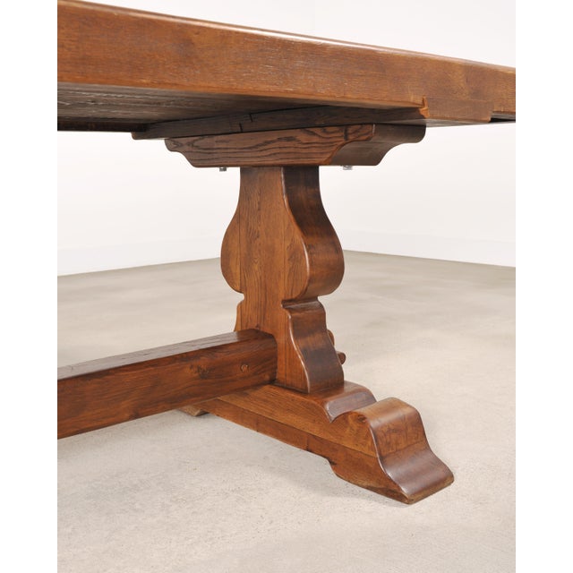 Country French Provincial Oak Farmhouse Trestle Dining Table 10 Ft For Sale - Image 14 of 18