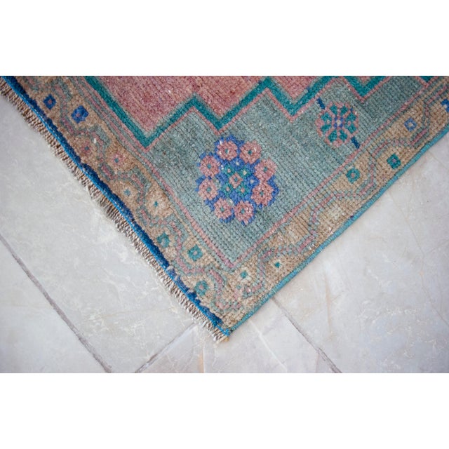 Rose 1970s Low Pile Hand Knotted Turkish Rug Faded Mat Kitchen Bathroom Decor Doormart- 19'' X 40'' For Sale - Image 8 of 13