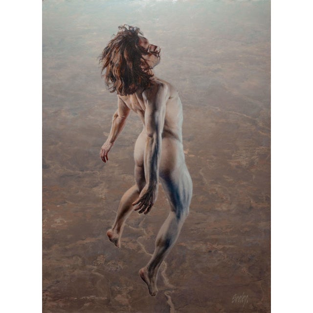 Rising by Dave Seeley | Oil on Canvas on Panel Nude figure ascending in a neutral background. For Sale