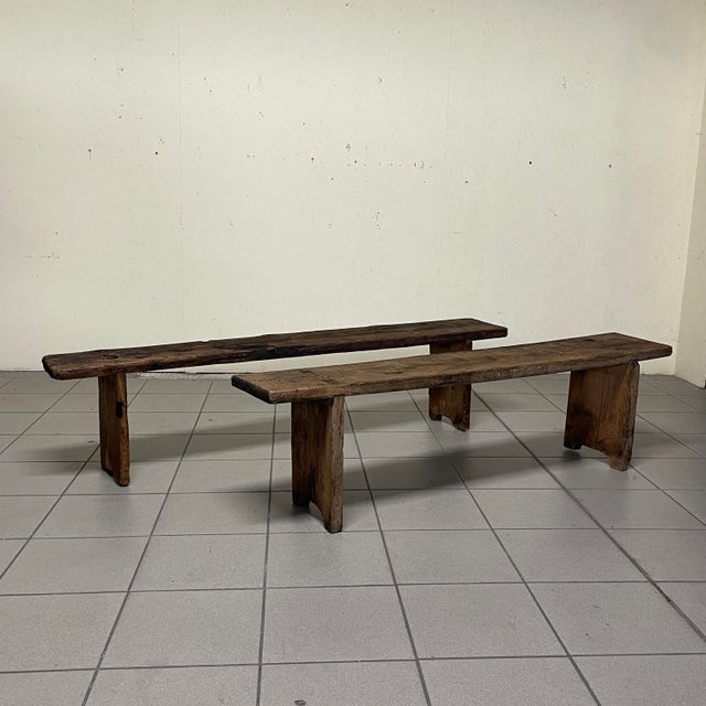 20th Century Folk Art Rustic Italian Wooden Benches, 1890s, Set of 2 For Sale - Image 15 of 18