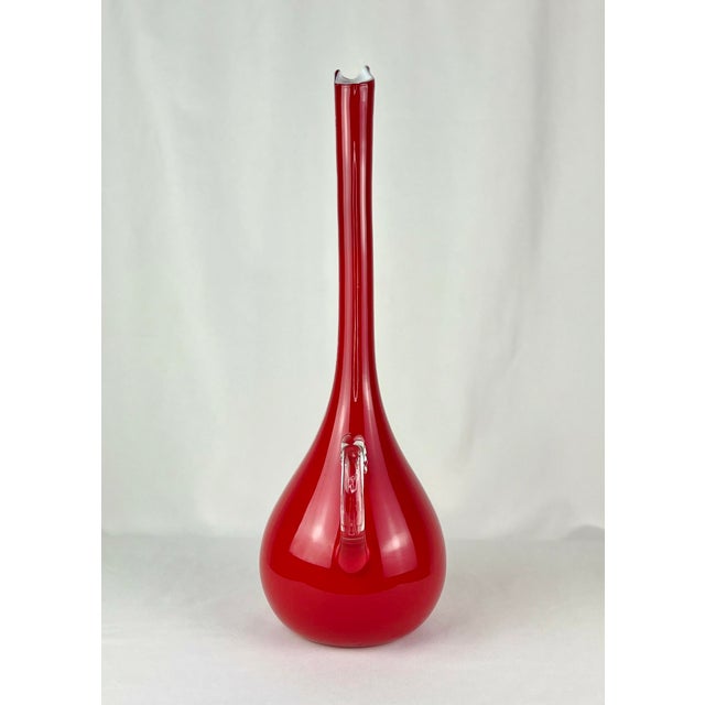 19" Mid 20th Century Italian Cased Ruby Red & Opalina Glass Ewer — Murano / Empoli Style For Sale In Portland, OR - Image 6 of 12