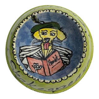 Vintage Hand-Painted Folk Art Shakespeare Dog Bowl, Signed For Sale
