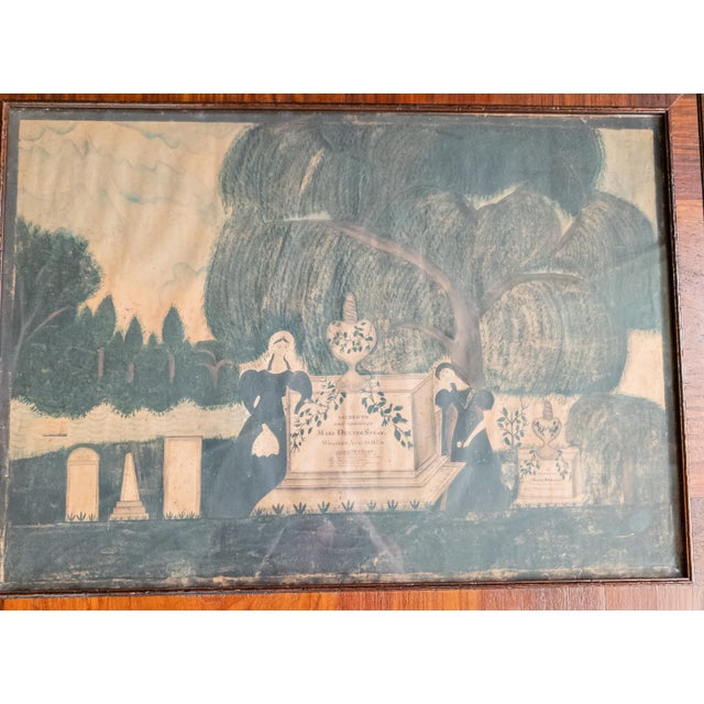 American 19th Century American Folk Art Memento Mori Memorial Watercolor Painting From Martha's Vineyard For Sale - Image 3 of 12
