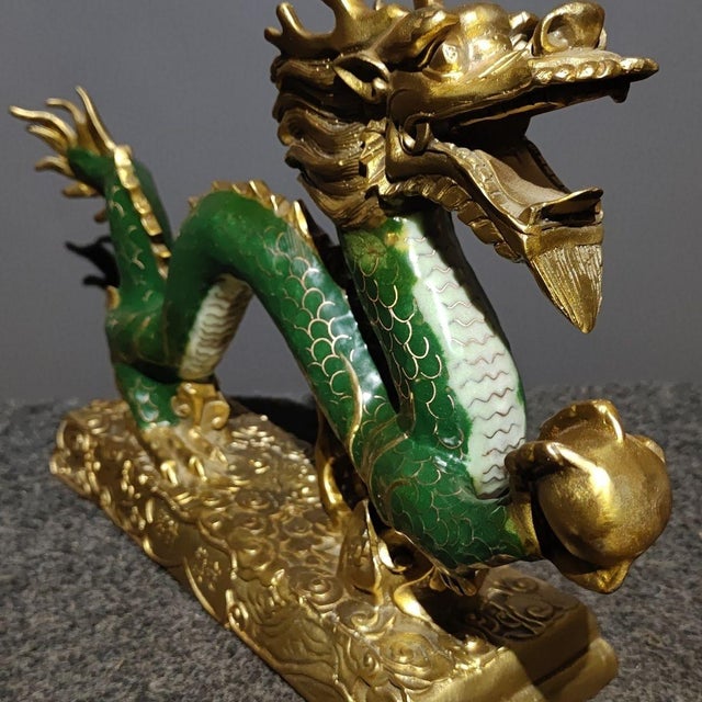 Vintage Cloisonne Enamel Dragon Figurine – 14.2" Gilt Sea Dragon With Pearl For Sale In Los Angeles - Image 6 of 9