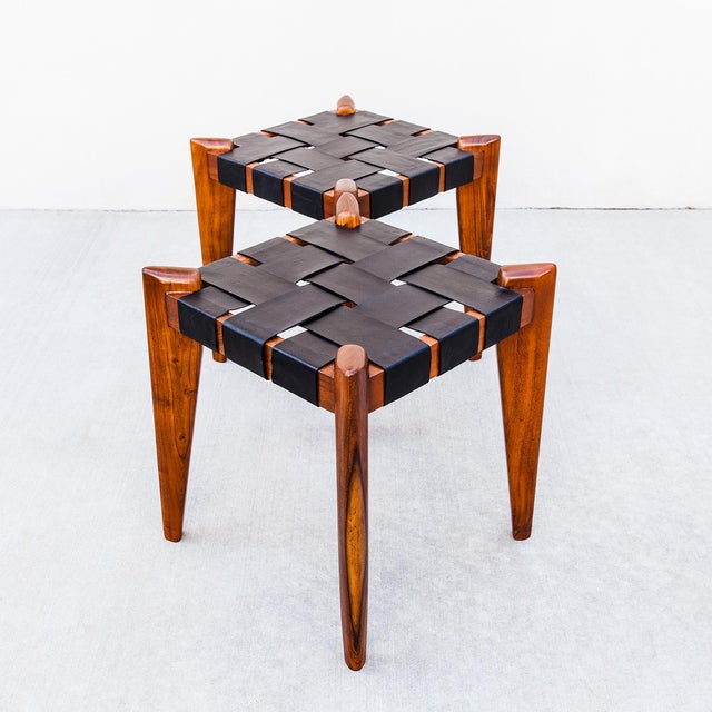 Vintage 1960s Sculptural Stools in Solid Teak & Saddle Leather Attributed to Edmond Spence For Sale - Image 15 of 15