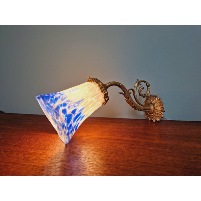 Wall Light in Gilded Bronze and Blue and White Speckled Glass, Early 20th Century For Sale - Image 15 of 15