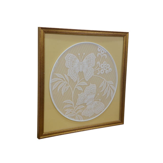 West German Kaiserslautern Embroidered Lace Floral Butterfly Needlework Art Dimensions: 17.5" x 0.75" x 17.5" (Width x...