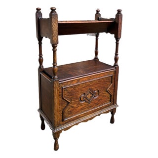 Antique English Tiger Oak Canterbury Bookstand Music Magazine Bookshelf C1900 For Sale