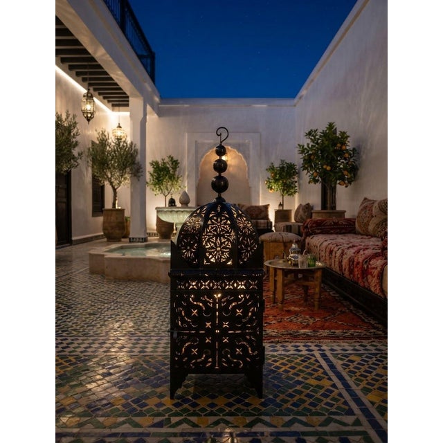 Moroccan Pierced Iron Lantern For Sale - Image 4 of 4