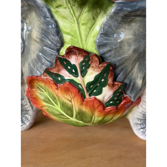 Gray Vintage Fitz and Floyd Sculptural Elephant Cachepot Planter With Tropical Leaves For Sale - Image 8 of 12