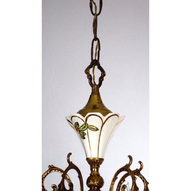 1940s Brass and Porcelain 5-Light Chandelier by Peris Andreu, 1940s For Sale - Image 5 of 16
