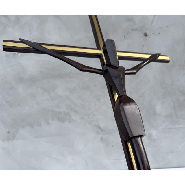 Mid-Century Modern Mid-Century Modern Wooden Crucifix with Brass Inlay, 1970s For Sale - Image 3 of 10