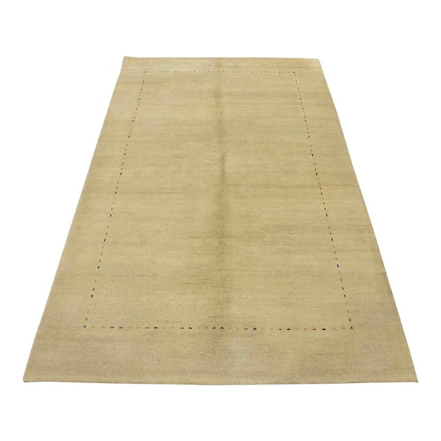Gabbeh Rug 5’5” X 7’11” Beige Wool Contemporary Hand-Knotted Carpet For Sale