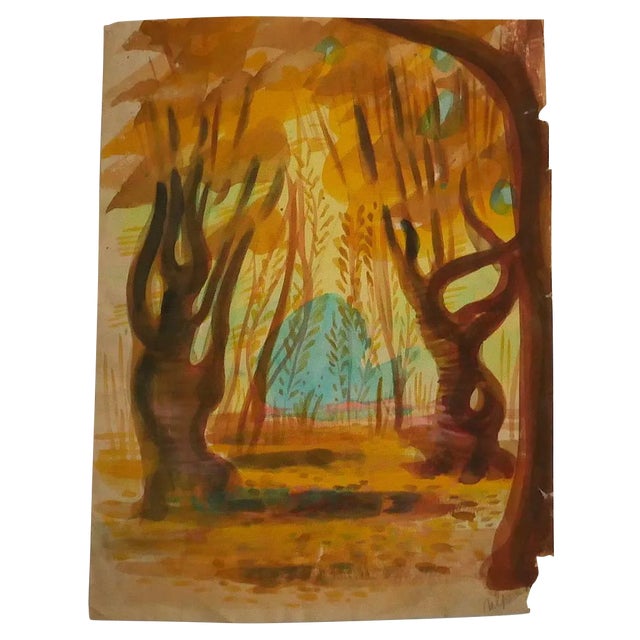 Jean Delpech, in the Wood, Mid-20th Century, Original Watercolor For Sale