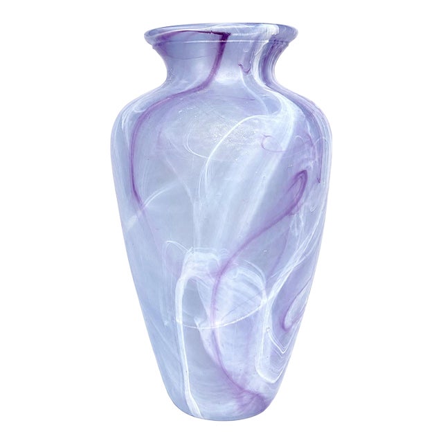 Vintage Hand-Blown Lavender Swirl Art Glass Vase | 12” Opalescent Studio Glass Sculptural Vessel For Sale