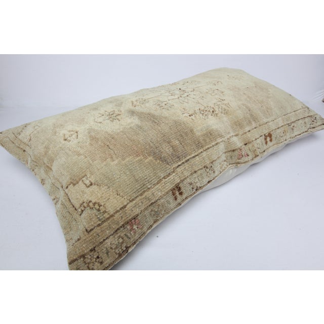 Art Deco Authentic Vintage Soft Coler Tones Turkish Over Size Rug Pillow -16'' X 30'' For Sale - Image 3 of 11